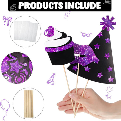 Zonon 24 Pcs Funny Photo Booth Props Class of 2026 Graduation Birthday Wedding Family Class Reunion Prom Disco Party Celebration Decoration Supplies Mix of Hats, Lipstick, Tie(Blue and Black)