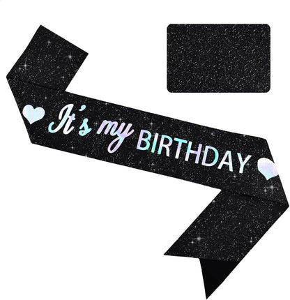 Vuzvuv It's My Birthday Birthday Sash, Glitter Birthday Sash with Foil Letters Birthday Party Decor for Women, Girls