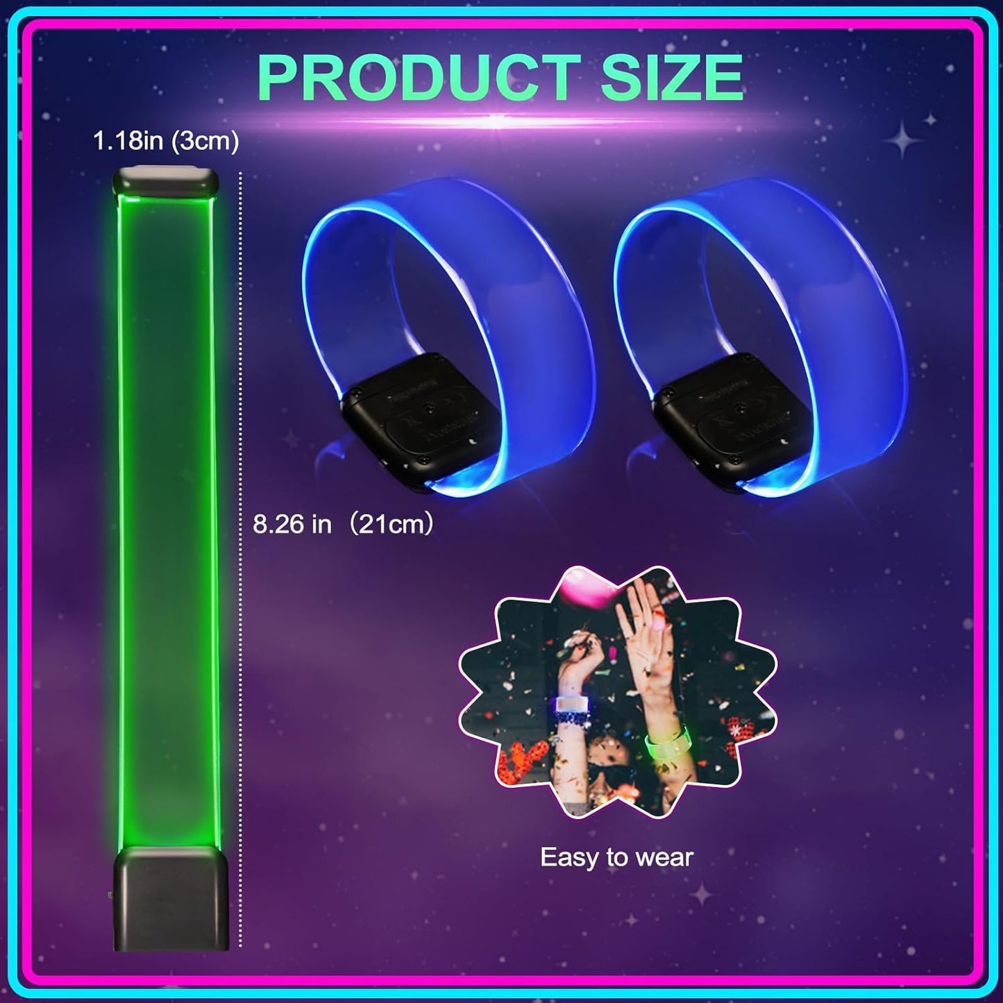 Yowivon Led Light Up Bracelets with Clasp, Glow in the Dark Party Supplies Neon Rave Accessories Cool Halloween Birthday Party Favors, 1 Pcs