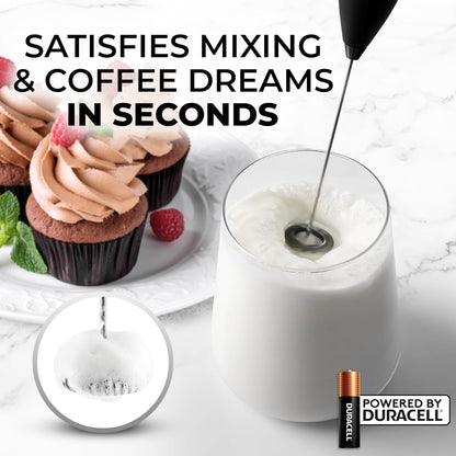 Zulay Kitchen Powerful Milk Frother AA Batteries Included – Ultra Fast Handheld Drink Mixer with Stainless Steel Whisk Stirrer for Coffee, Protein, Matcha & More, Frother Wand Electric Frothmate Black - Colors E