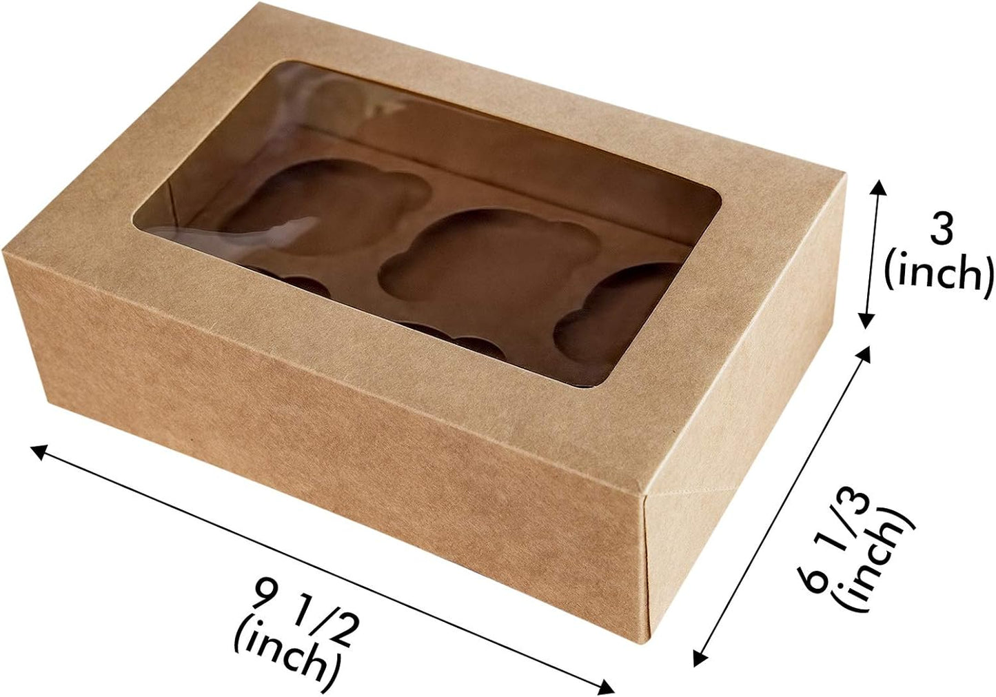 ONE MORE Cupcake Boxes with Inserts 6 Holders,9.5x6.3x3inch Large Brown Kraft Standard Bakery Boxes with Window Food Grade Cake Carrier Container for Muffins Gift Treat Box Bulk,Pack of 15