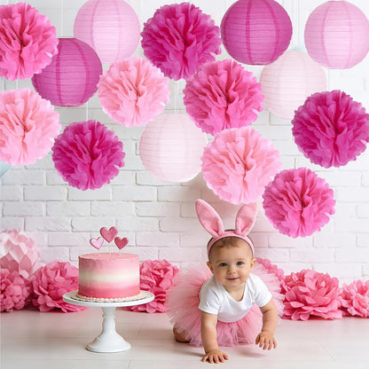 Paper Flower Lanterns Tissue Pom Poms Hanging Decorations Purple Flower Ball for Baby Shower Wedding Birthday Graduation Party Mother's Day