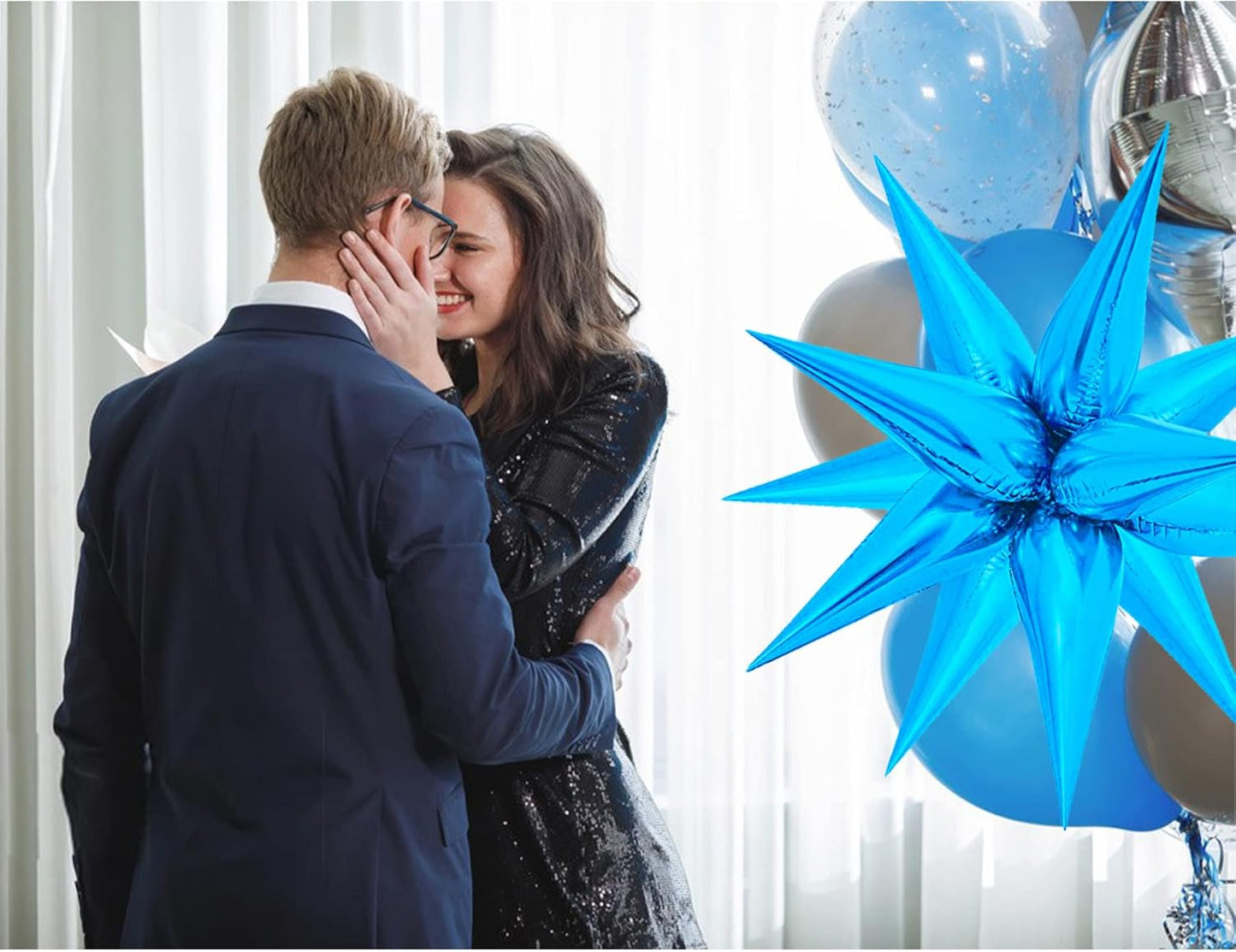 ZAKVOOR 60 Pcs Star Balloons 12 Spike Foil Explosion Party Decoration Balloons for Christmas New Year Eve Birthday (Silver)