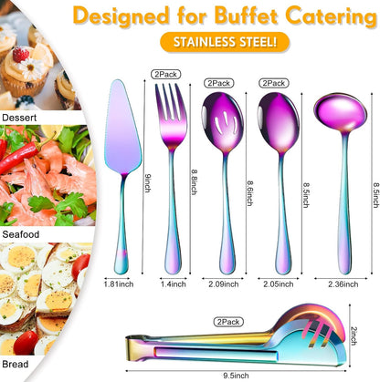 Patelai Serving Utensils Set Include Stainless Steel Large Spoons Slotted Spoons Forks Tongs Soup Ladle and Pie Server for Parties Buffet Catering, Dishwasher Safe(Silver,10 Pieces)