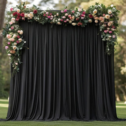 10ftx10ft Black Backdrop Curtains for Weddings Parties, Wrinkle Free 2 Panels Silky Polyester Photo Backdrop Drapes Back Drop Cloth Drapery for Birthday Mother'sDay Photography Background