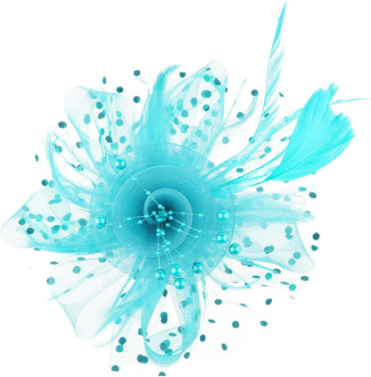 DRESHOW Fascinators Hat Flower Mesh Ribbons Feathers on a Headband and a Clip Tea Party Headwear for Girls and Women - Colors A