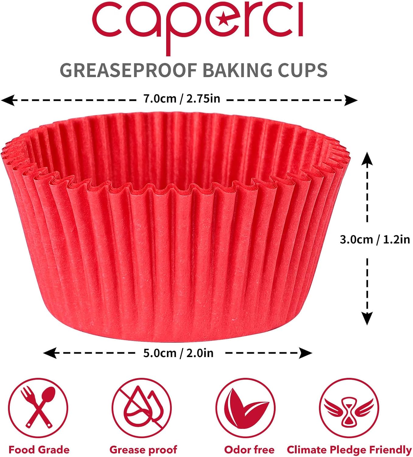 Caperci Standard White Cupcake Liners 500 Count, No Smell, Food Grade & Grease-Proof Baking Cups Paper