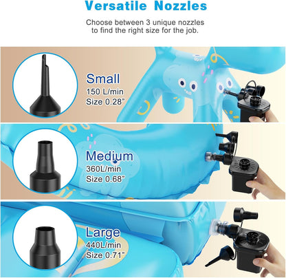 Electric Air Pump for Inflatables,Portable Quick-Fill Air Pump with 3 Nozzles,110-120V, Inflator & Deflator Pumps for Outdoor Camping, Air Mattress Beds,Boats,Inflatable Cushion,Couch,Pool Floats