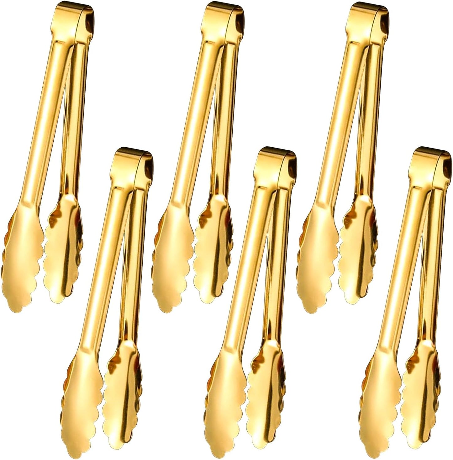 6pcs Stainless Steel Serving Tongs Gold or Silver Plated 9inch Heavy Duty Durable BBQ Clamps Design for Weddings Parties Banquets Buffets Family Gatherings Kitchen Cooking Serving Clip