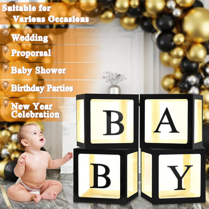Ledido Transparent Balloon Boxes, Clear Balloon Boxes with 5 Pcs String Lights and 78 Letters for Baby Shower Gender Reveal 2026 New Year Grad Party Birthday Anniversary Bridal Decor - 5 White Boxes