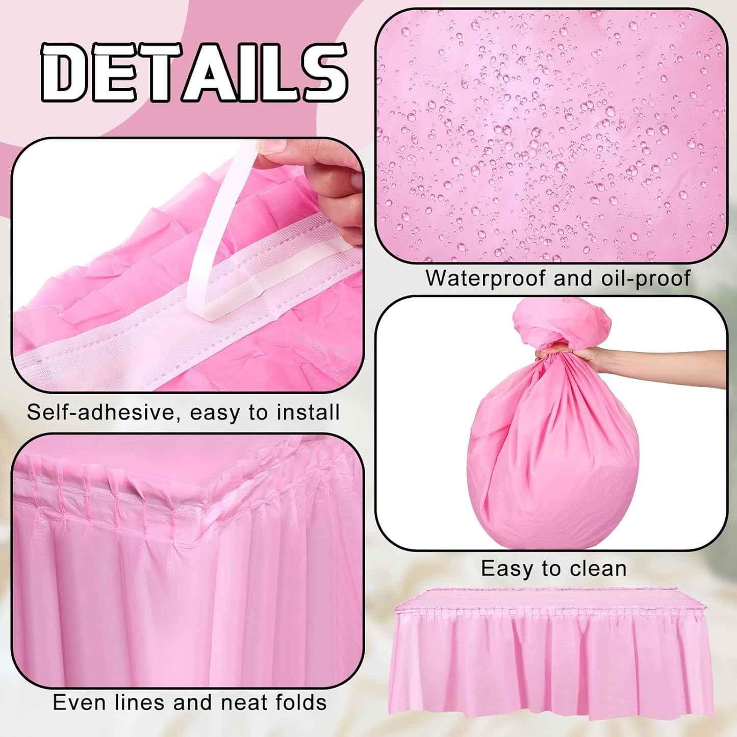 Oudain 6 Pcs Plastic Table Skirts and Stainproof Table Cloths 54 x 108 in Plastic Ruffle Tablecloth 168 x 29 Inches Disposable for Wedding Baby Shower Valentine Spring Easter Party(White)
