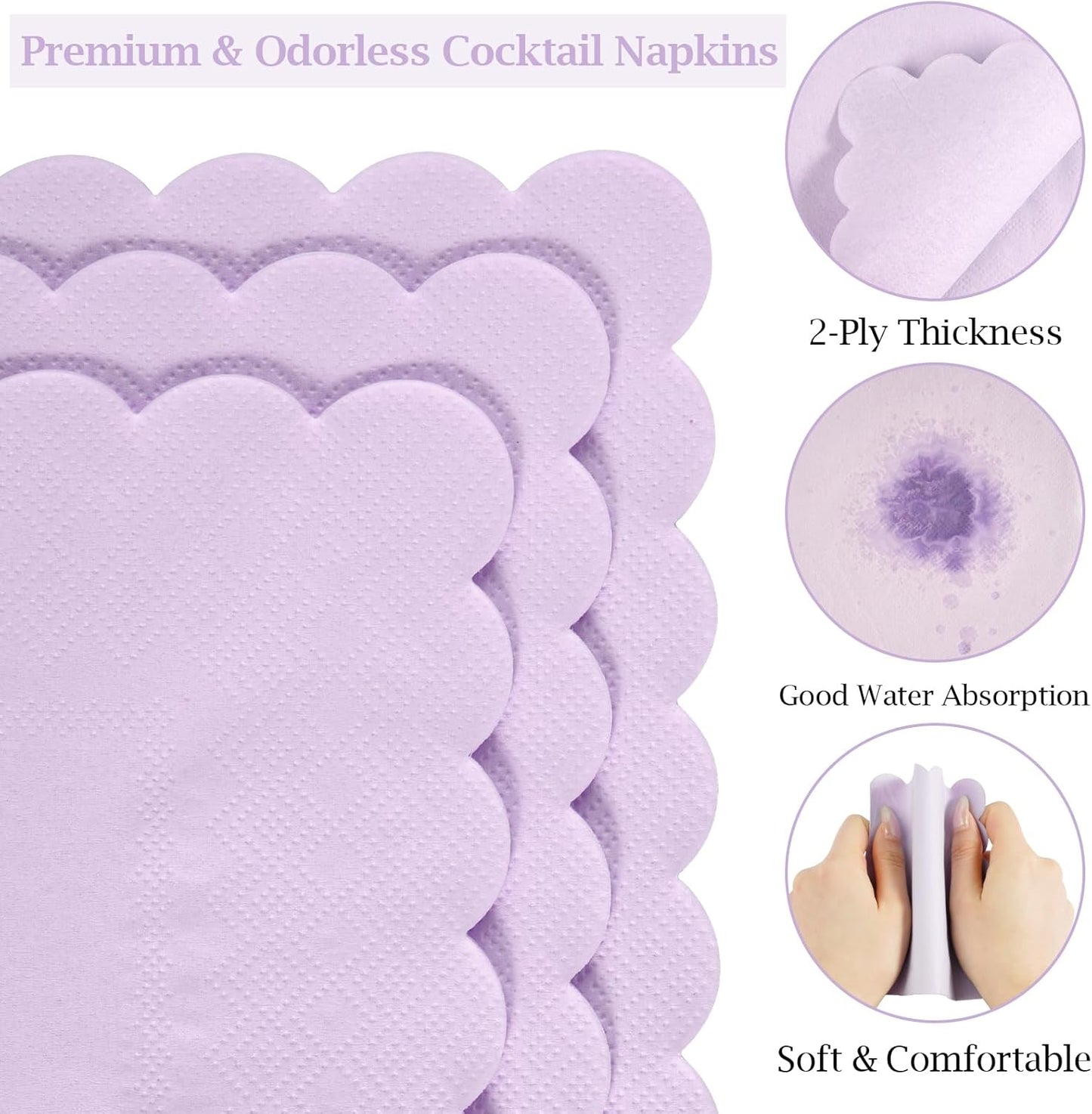 100 Pcs Cocktail Napkins, 2-Ply 5 x 5 Inches Disposable Scalloped Napkins, Thick Premium Dessert Napkins for Party, Wedding, Dinner, Birthday, Anniversary, Festival (Sage Green)