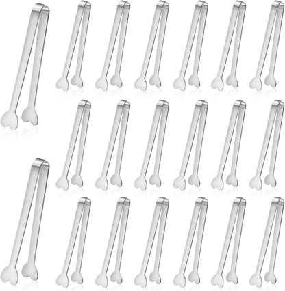 20-Packs Mini Serving Tongs, Stainless Steel Small Appetizers Tongs, Metal Kitchen Tongs, Ice Sugar Tongs for Serving Food (5inch，Silver)