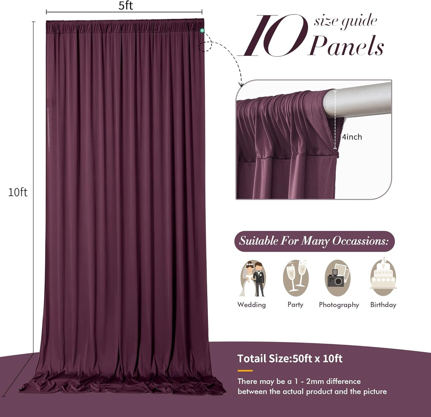 10 ft x 10 ft Wrinkle Free White Backdrop Curtains for Wedding Parties, Polyester Photography Backdrop Drapes for Birthday Parties Stage Backdrop Stand, 2 Panels 5x10FT Background Curtains