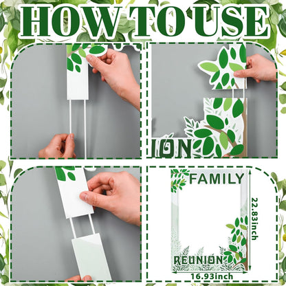 Beeveer 49 Pcs Green Family Tree Photo Booth Props Family Reunion Decorations Gathering Party Photo Booth Picture Frame and Props Happiness Selfie Favors for Home Party Supplies