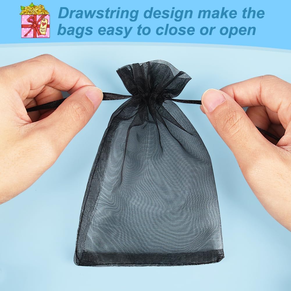 HRX Package 100pcs White Organza Bags, 4x6 inch Mesh Bags Drawstring Gift Bags Jewelry Pouches for Candy Wedding Favors Christmas