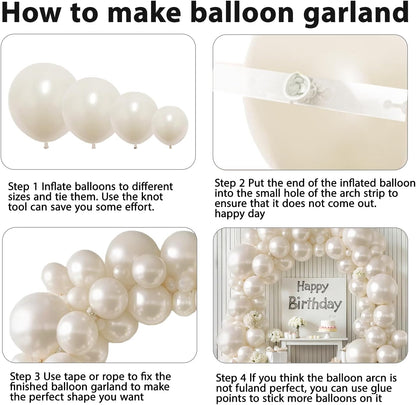 Pearl White Balloon Arch Kit,Double Stuffed Pastel White Cream Ivory Balloons Garland Kit Different Sizes 18/12/10/5 inch White Latex Balloon for Wedding Birthday Bridal Shower Party Decorations