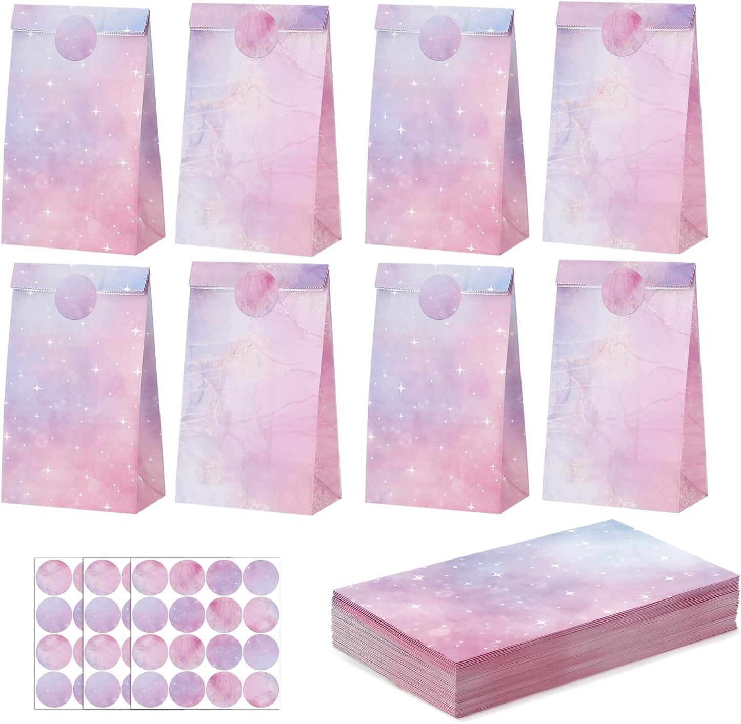 woric 36PCS Party Favor Bags with Stickers, Pink and Purple Goodie Bags for Girls Birthday Mother's Day Small Gift Bag for Kids, Baby Shower, Wedding, Mermaid Party Favor Supplies