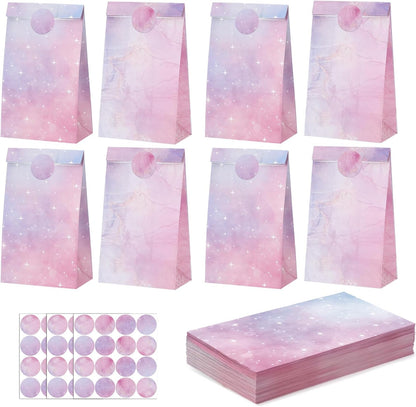 woric 36PCS Party Favor Bags with Stickers, Pink and Purple Goodie Bags for Girls Birthday Mother's Day Small Gift Bag for Kids, Baby Shower, Wedding, Mermaid Party Favor Supplies