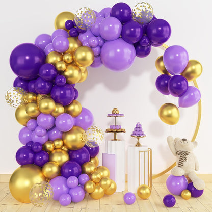 Amandir 153pcs Pink Purple Balloon Garland Arch Kit, Different Sizes 18 12 10 5 inch Pink Purple Red Latex Metallic Confetti Purple Balloons for Girl Women Birthday Bridal Baby Shower Party Decoration