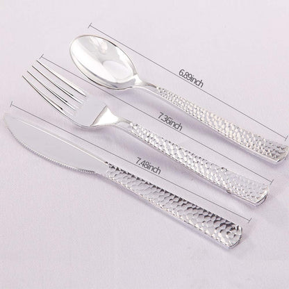 Supernal 360pcs Silver Plastic Cutlery,Elegant Plastic Silverware,Silver Hammed Silverware,Disposable Flatware,Include 120 Forks,120 Knvies,120 Spoons,Perfect for Birthday,Party,Wedding