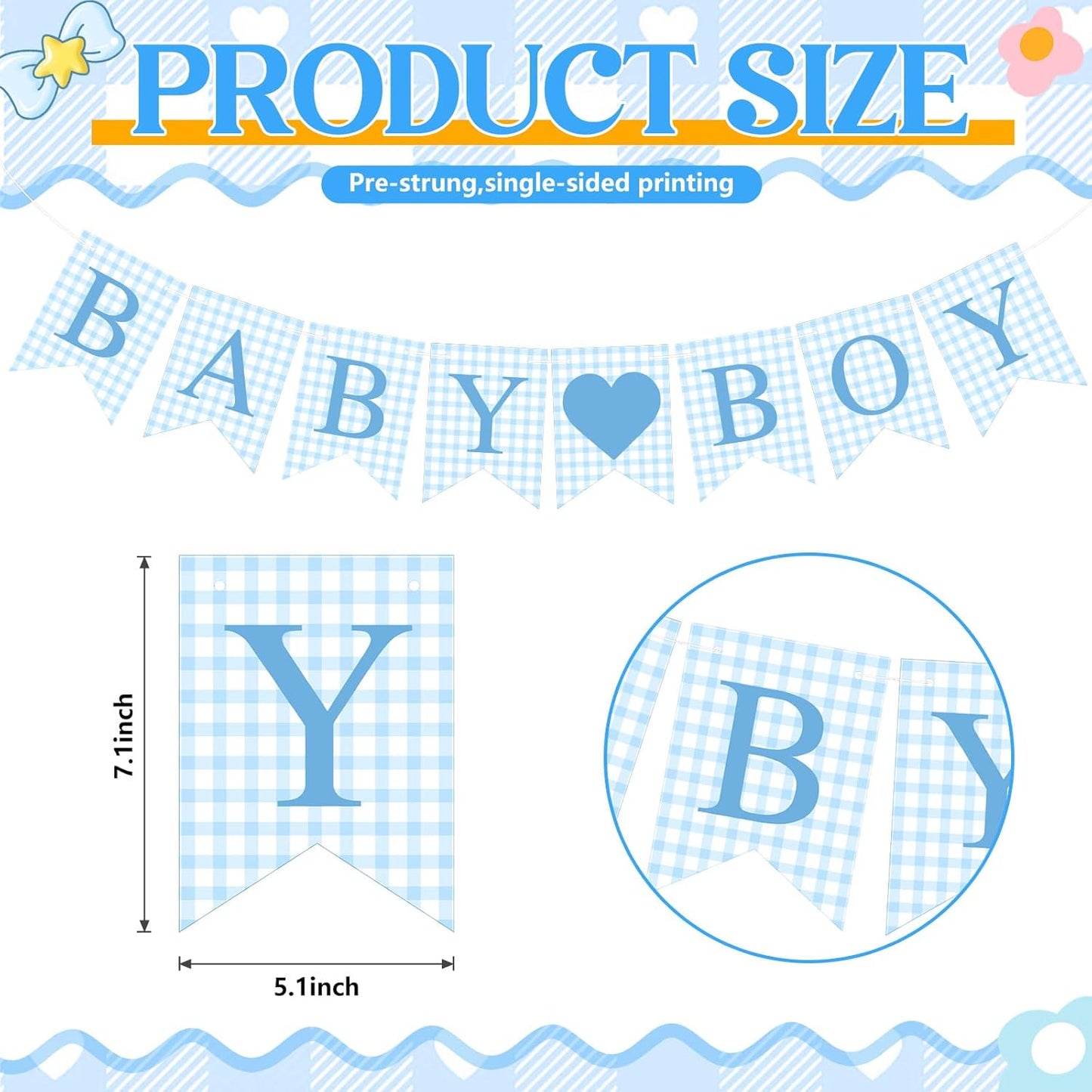Hahafelt 1 Pcs Blue Gingham Welcome Baby Boy Banner for Baby Shower Party Decorations Pre Strung Gender Reveal Paper Banner for Table, Wall, Mantel Display Party Decor Supplies