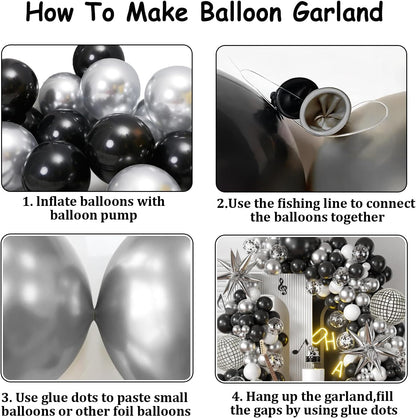 KARLURE Black and Gold Balloons Arch Kit with Black Gold Confetti Balloons for 2026 Graduation Decorations Class Grad Men Birthday Party Prom Retirement Masquerade Anniversary Party Decorations