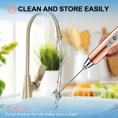 YUSWKO Black Handheld Milk Frother Wand for Coffee, Rechargeable Electric Whisk with 3 Heads 3 Speeds Drink Mixer Coffee Frother For Latte, Cappuccino, Hot Chocolate, Egg