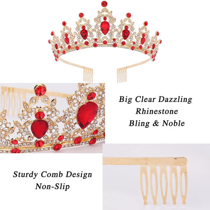 CAVETEE Red Black Birthday Crown and Sash for Women Sash & Rhinestone Tiara Set Red and Black Party Decorations Birthday Queen Crowns Tiaras for Women