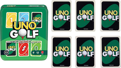 Mattel Games UNO Golf Card Game in Storage & Travel Tin for Kid & Family Nights, Parties & Vacations, 2 to 8 Players Ages 7+ Years (Amazon Exclusive)