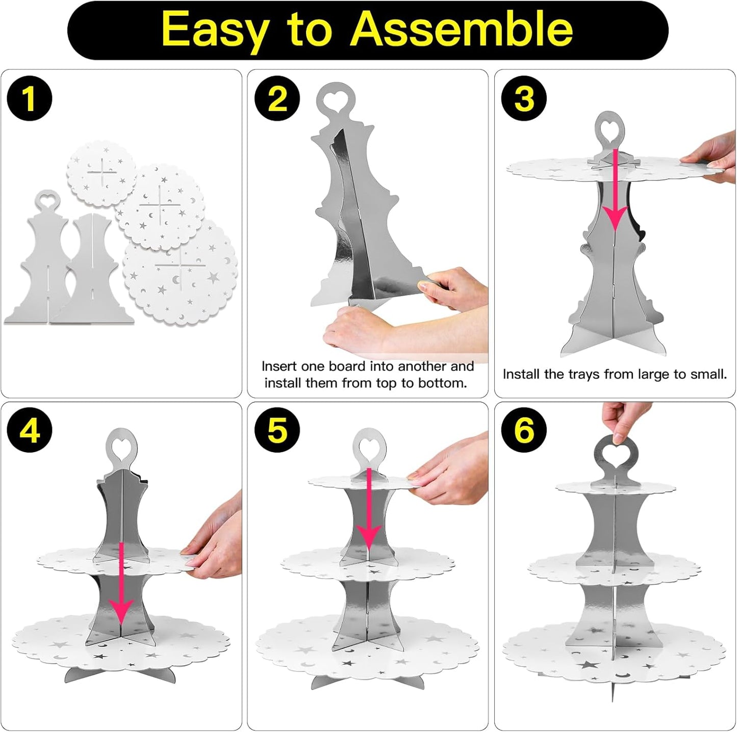 Soleebee 3-Tier Cupcake Stand, Cardboard Cupcake Tower, Dessert Cup Cake Stand Tower for Birthday Wedding Party Decoration, Cupcake Tier Stand 1 Set (Black)