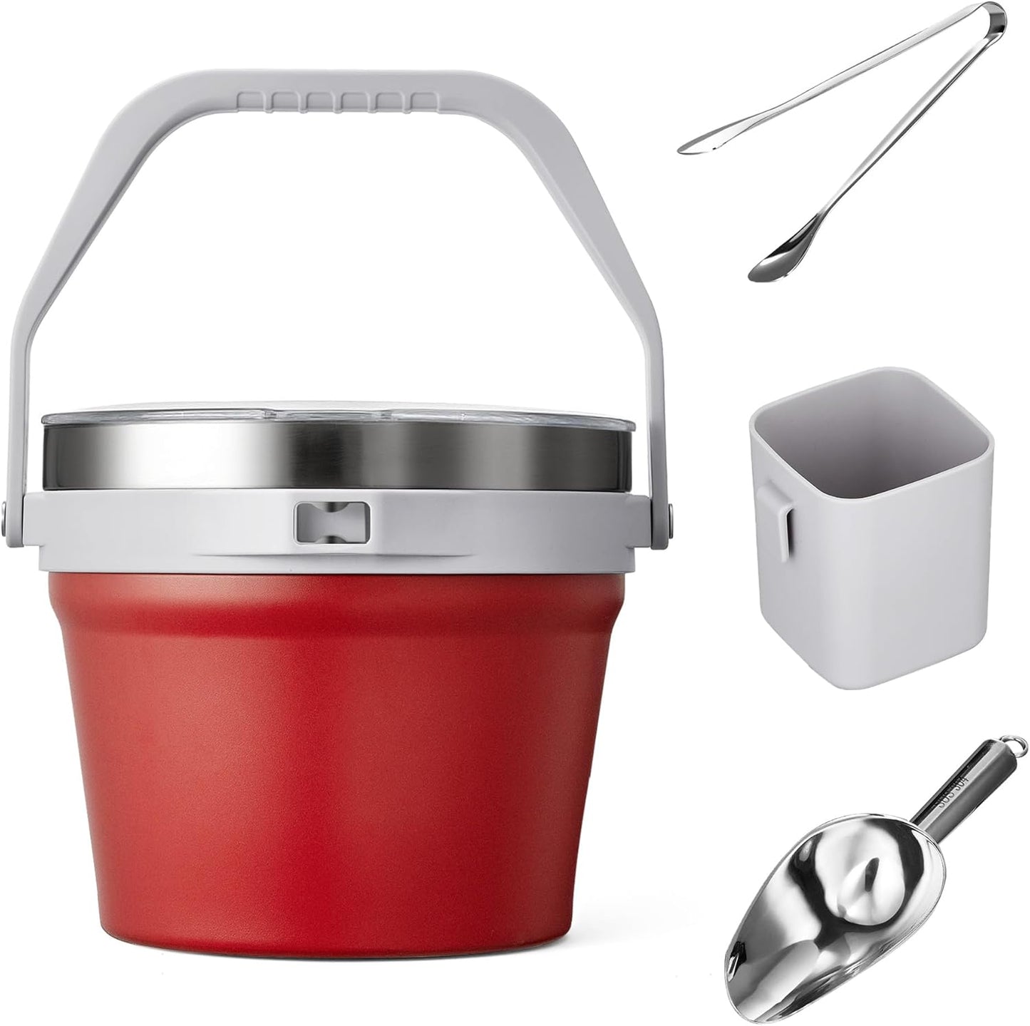 COKTIK 7L Vacuum Insulated Ice Bucket with Lid and Scoop& Tongs，Large capacity Stainless Steel Beverage Bucket for Cocktail, Champagne, Wine, Beer，Large Parties（Milk White Suit）