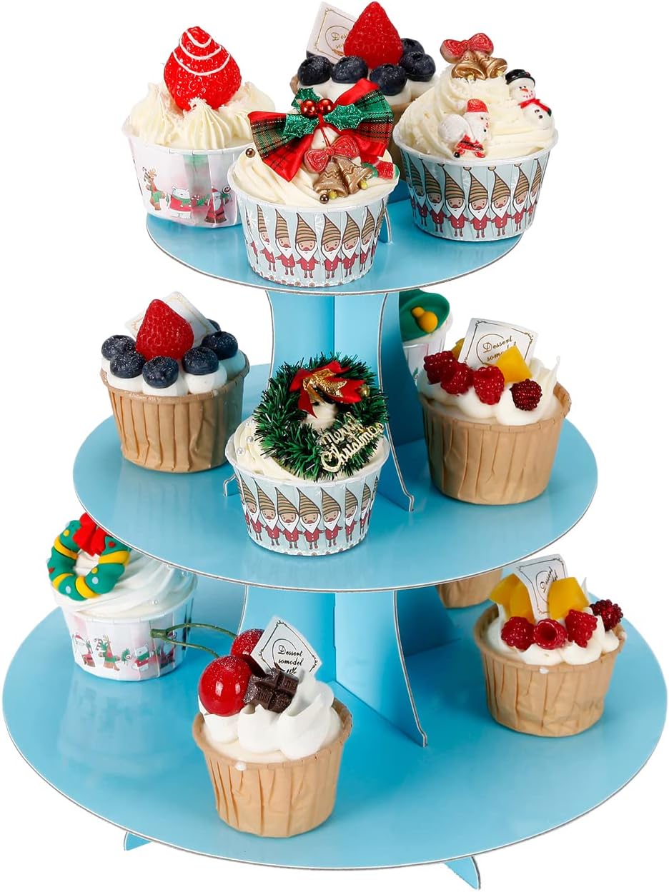 YLDW Cupcake Stand, 3-Tier Cupcake Stand Display, Cardboard Cup Cake Tower Stand, Disposable Dessert Stand for Birthday Tea Party Baby Shower Treat Decorations, Pink