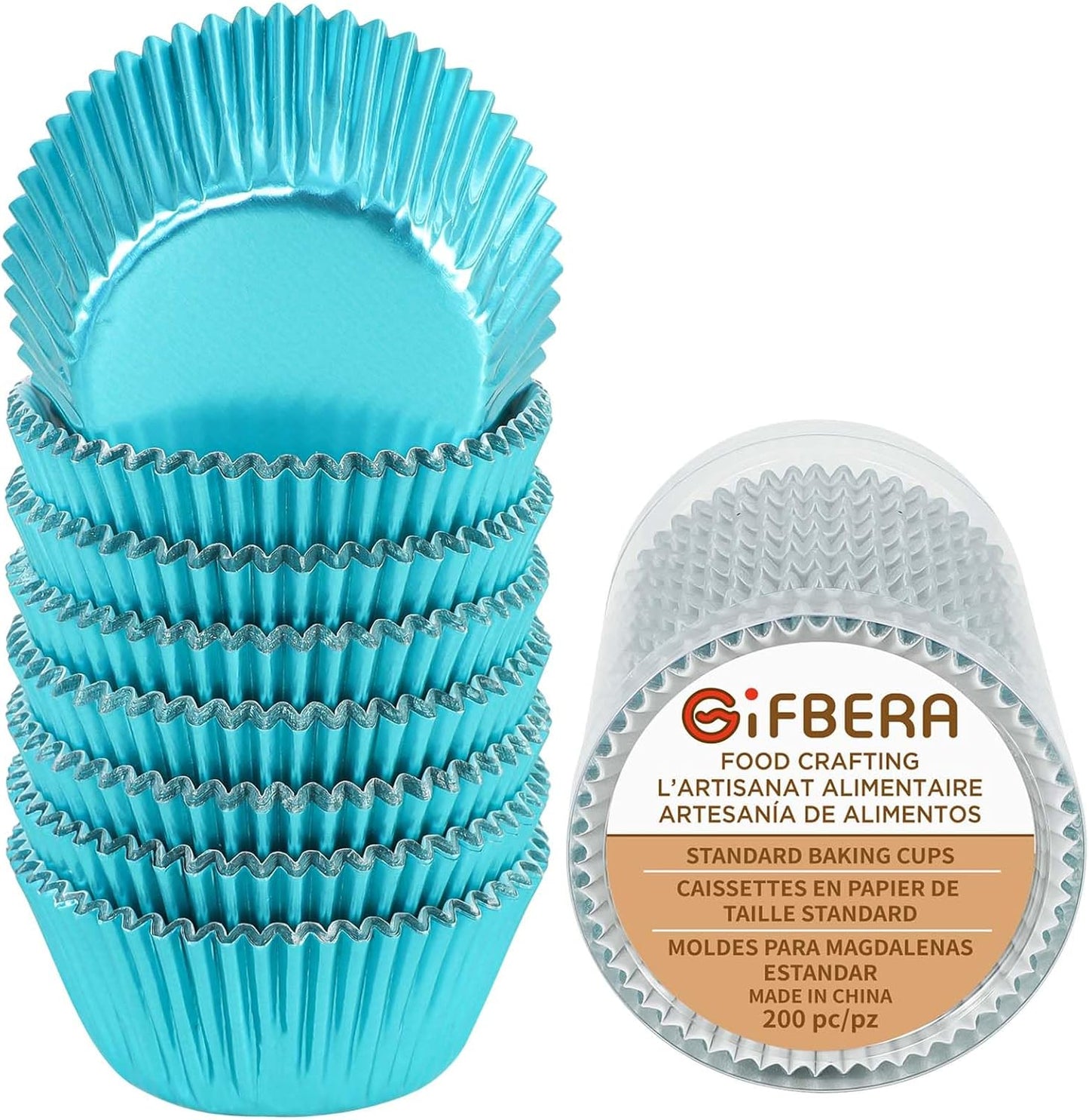 Gifbera White Metallic Foil Cupcake Liners Standard Size Baking Cups, 200-Count