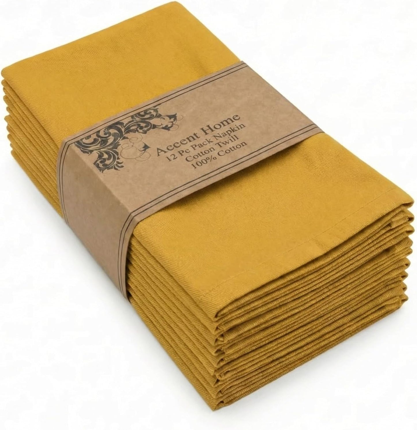 ACCENTHOME Natural Cotton Linen Napkin Set of 12 18x18 inch Dinner Napkins - Washable Soft Premium Hotel Quality Reusable Hemmed Edges Napkins Perfect Table Linens for Family Dinners, Weddings