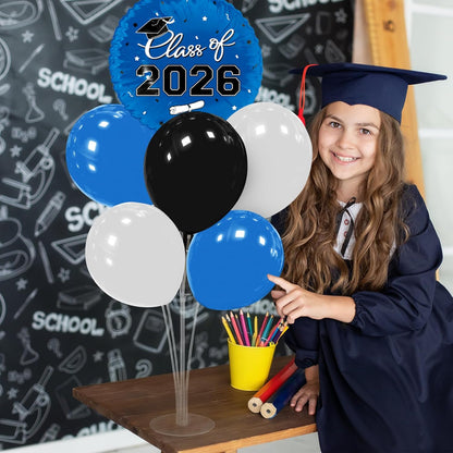Graduation Decorations - 4 Set Balloon Stands, Class of 2026 Congrats Grad Table Centerpieces for Graduation Party Supplies(Gold& Black)