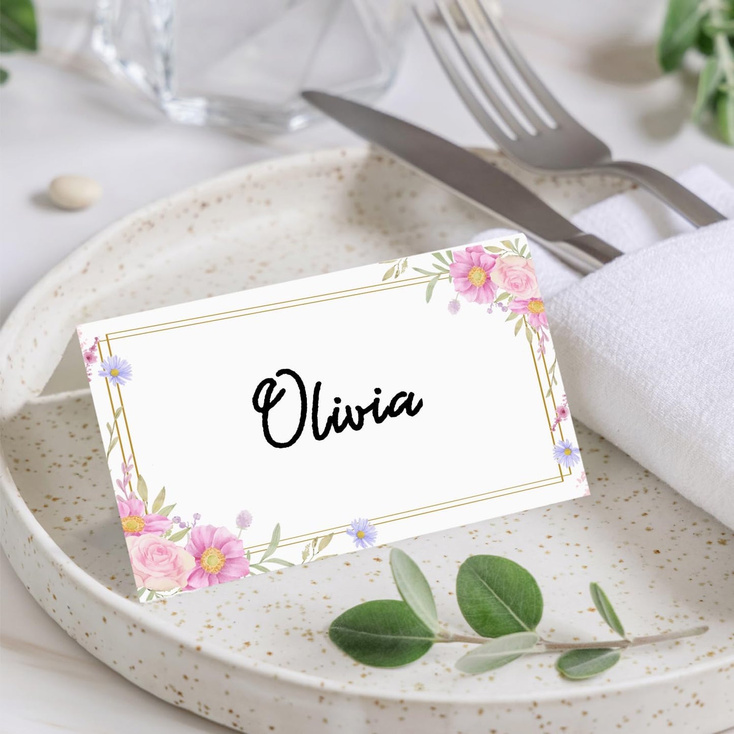 Gold Foil Place Cards for Table Setting, Printable Tent Cards for Food Buffet, Name Card for Wedding Banquet, Bridal Shower, Baby Shower, Birthday Party Decorations (25 Pack)-07