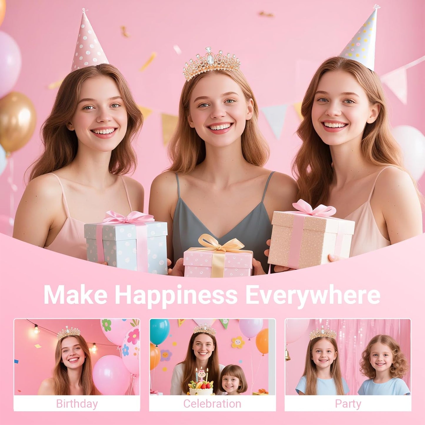 Birthday Tiara and Crown with Sash, Birthday Tiara for Women Party Silver