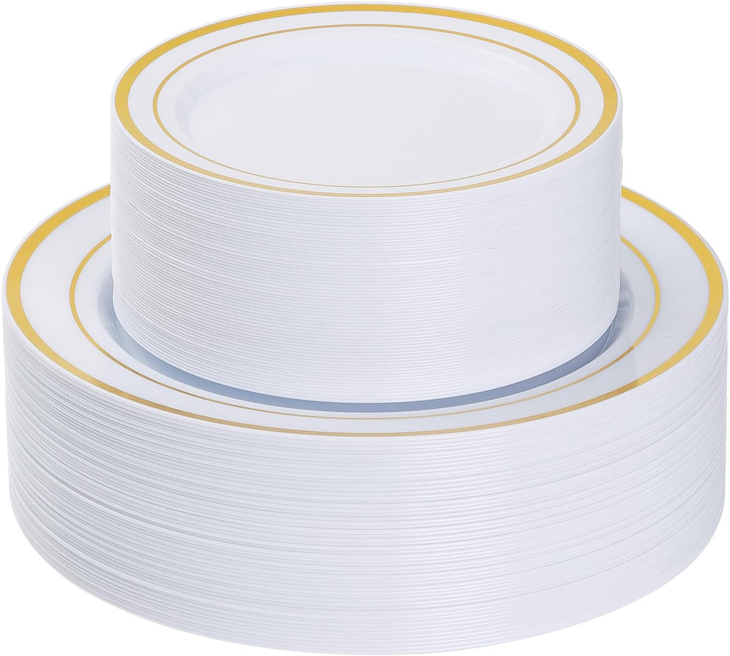 Goodluck 200PCS Gold Plastic Plates, Heavy Duty Disposable Gold Plates with 100 10.25 inch Dinner Plates and 100 7.5 inch Dessert Plates for Party, Holiday, Wedding, Thanksgiving