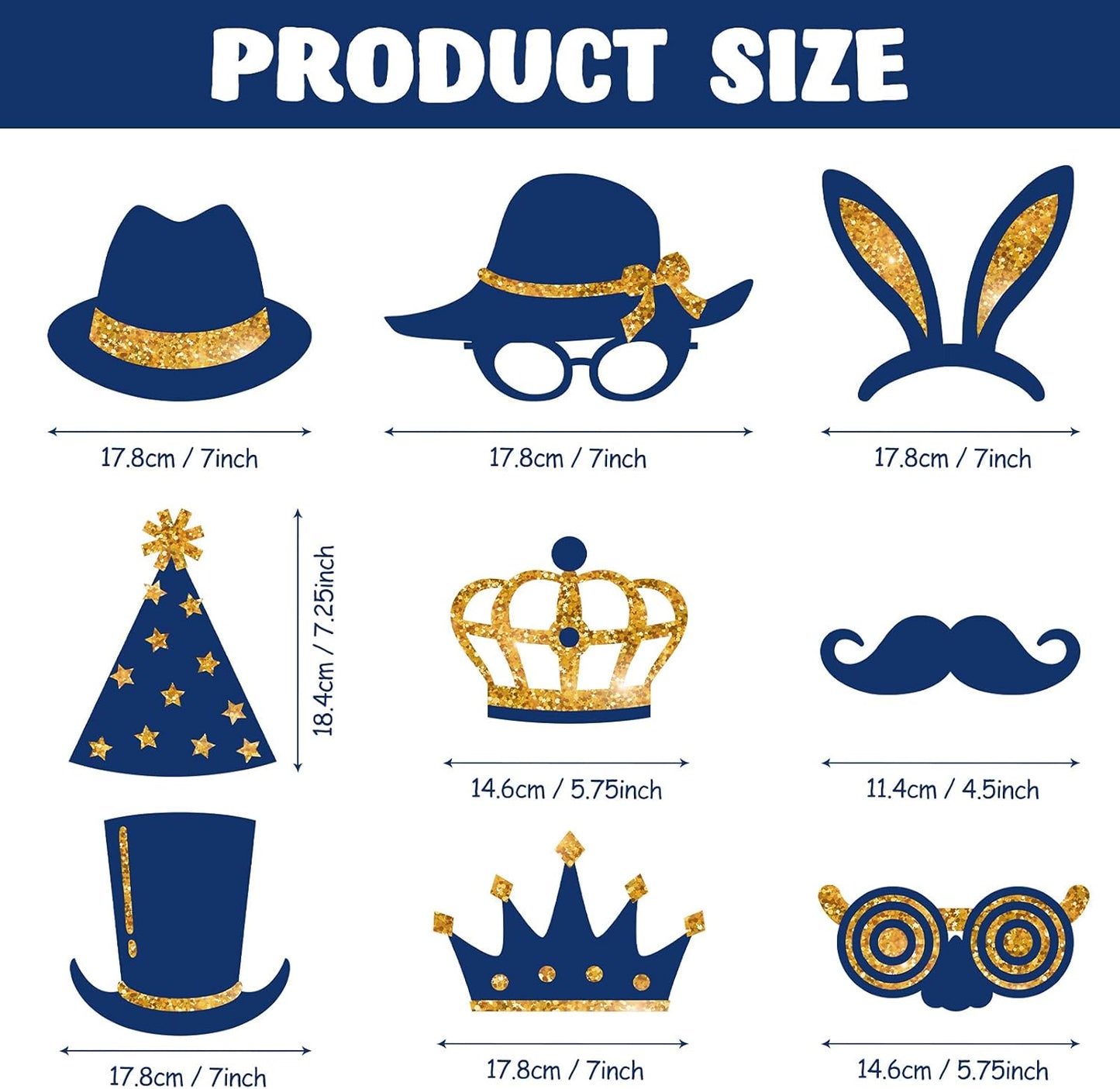Zonon 24 Pcs Funny Photo Booth Props Class of 2026 Graduation Birthday Wedding Family Class Reunion Prom Disco Party Celebration Decoration Supplies Mix of Hats, Lipstick, Tie(Blue and Black)