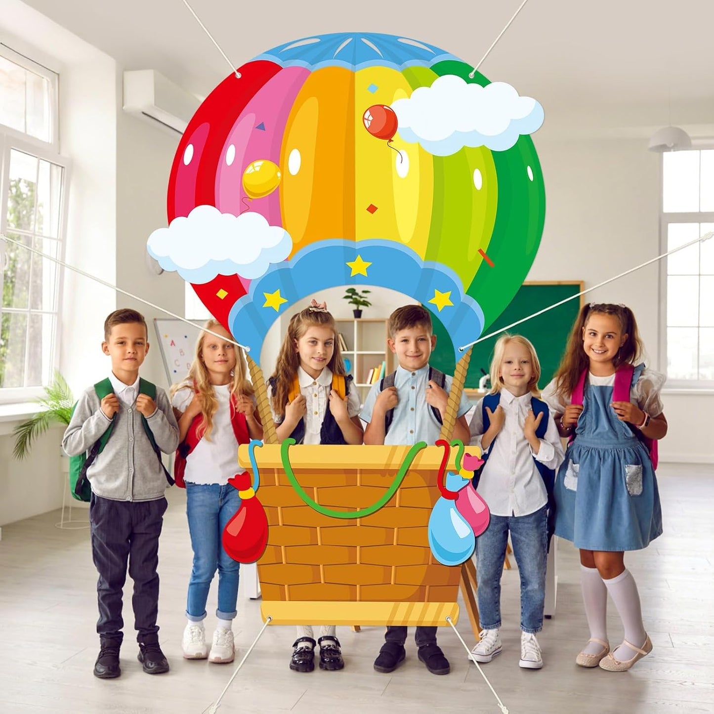Hot Air Shaped Photo Prop Selfie Frame Back to School Backdrop Party Decoration Balloon Kids Schools Photo Booth Welcome Party Banner Supplies for Students Kids Birthday Baby Shower Parties Sign