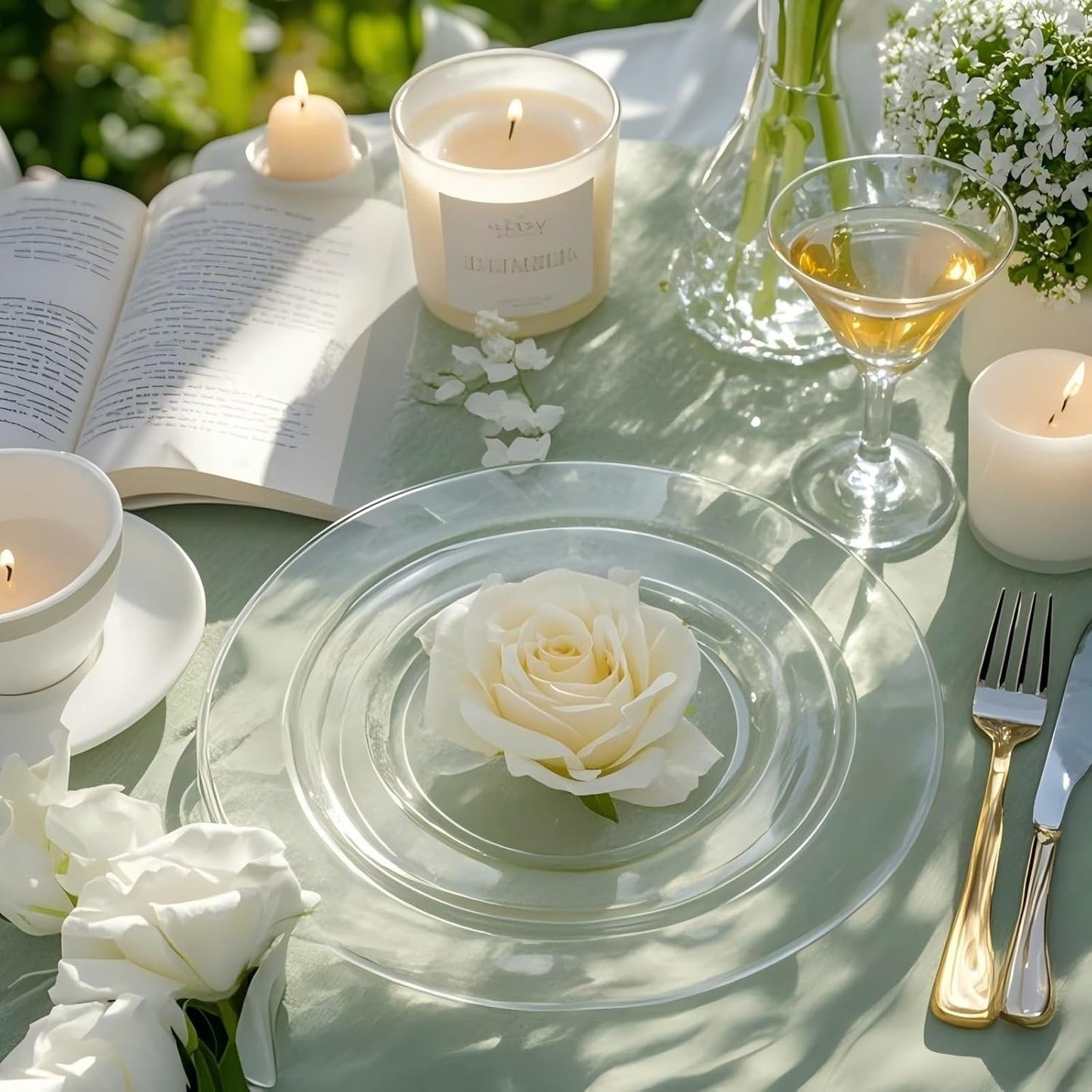 FLOWERCAT 60PCS White Plastic Plates - Heavy Duty White Disposable Plates for Mother's Day/Birthday Party/Wedding -serve for 30 guests Include 30PCS 10.25" & 30PCS 7.5" Plates for Party