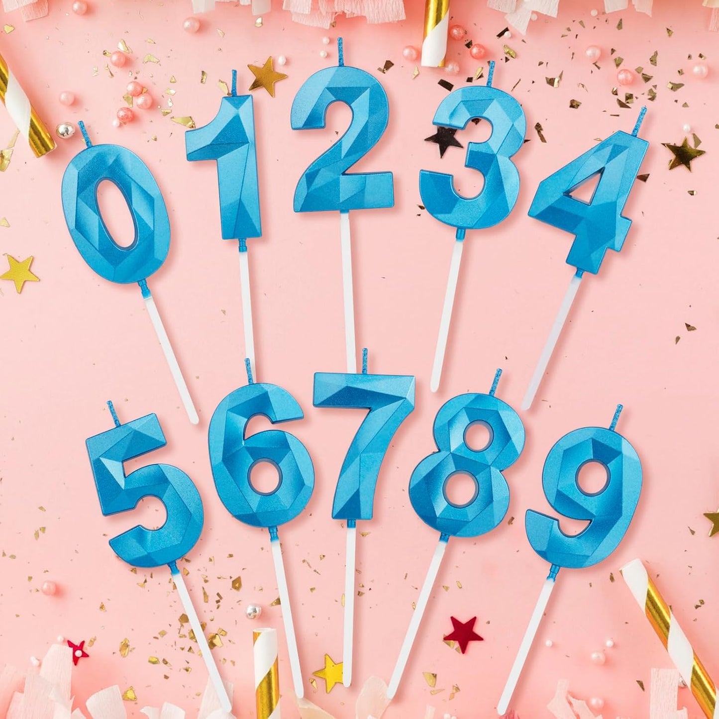BEAN LIEVE Number Candles 0-9 Set - 10-Pack Diamond-Cut Birthday Candles, Cake Candles - Bulk Cake Decor for 1st-98th Birthdays, Photos, Parties - Kids Women Family Celebrations (Champagne Gold)