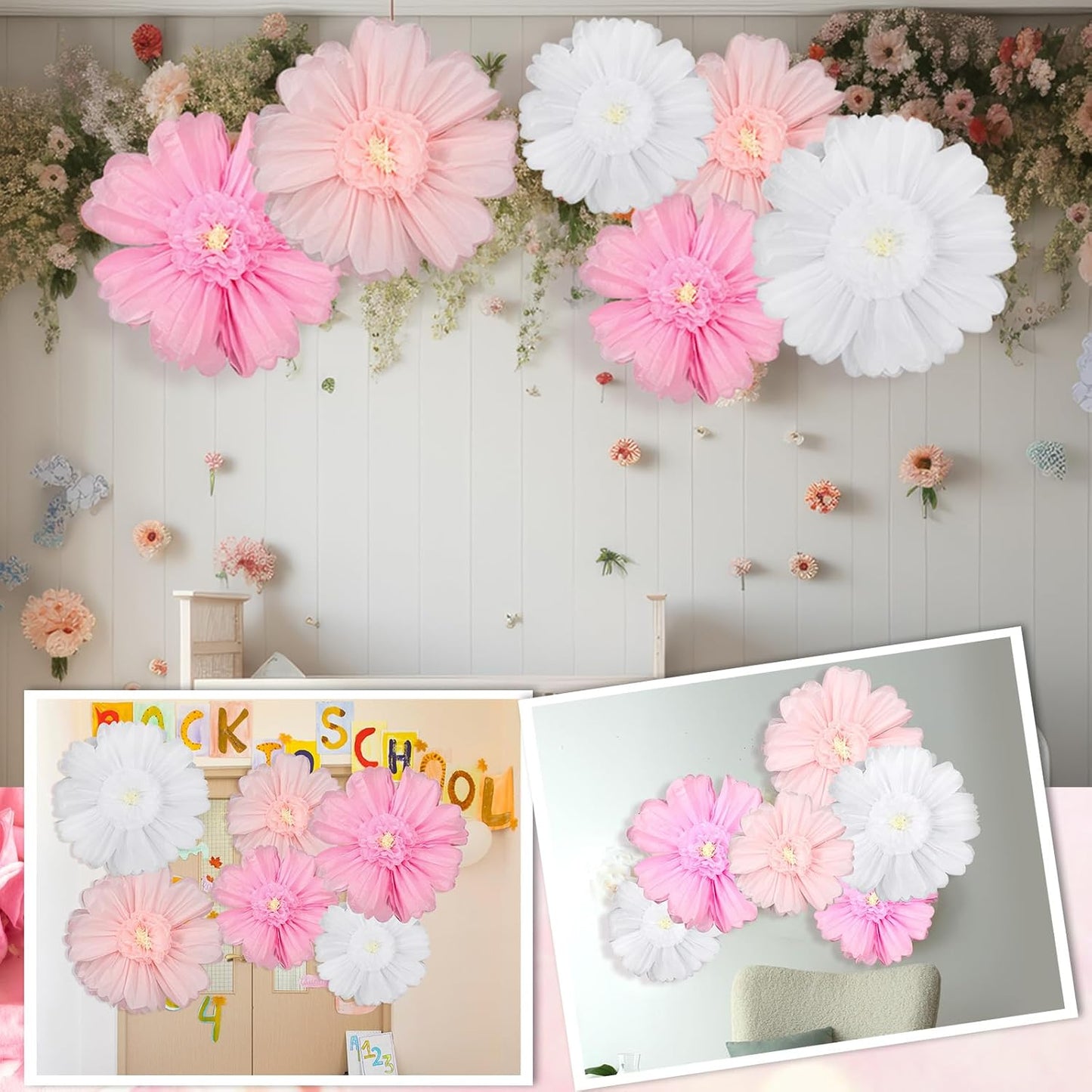 Giegxin 20 Pcs 31.5'', 23.6'', 11.8'', 9.8'' Pink Giant Paper Flower Boho Large Tissue Flower for Wall Pink Pom Pom Floral Decoration for Wall Wedding Bridal Shower Classroom Tea Party Birthday Decor