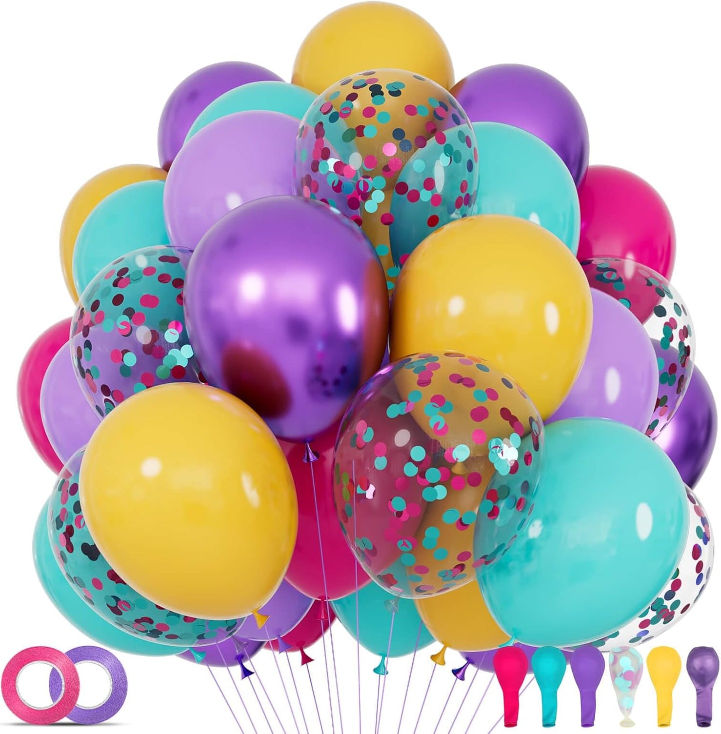 68Pcs Pink and Purple Balloons 12 Inch Metallic Purple Pink Latex Balloon Confetti ballons with Ribbons Party Balloons for Wedding Girls Birthday Baby Shower Decorations.