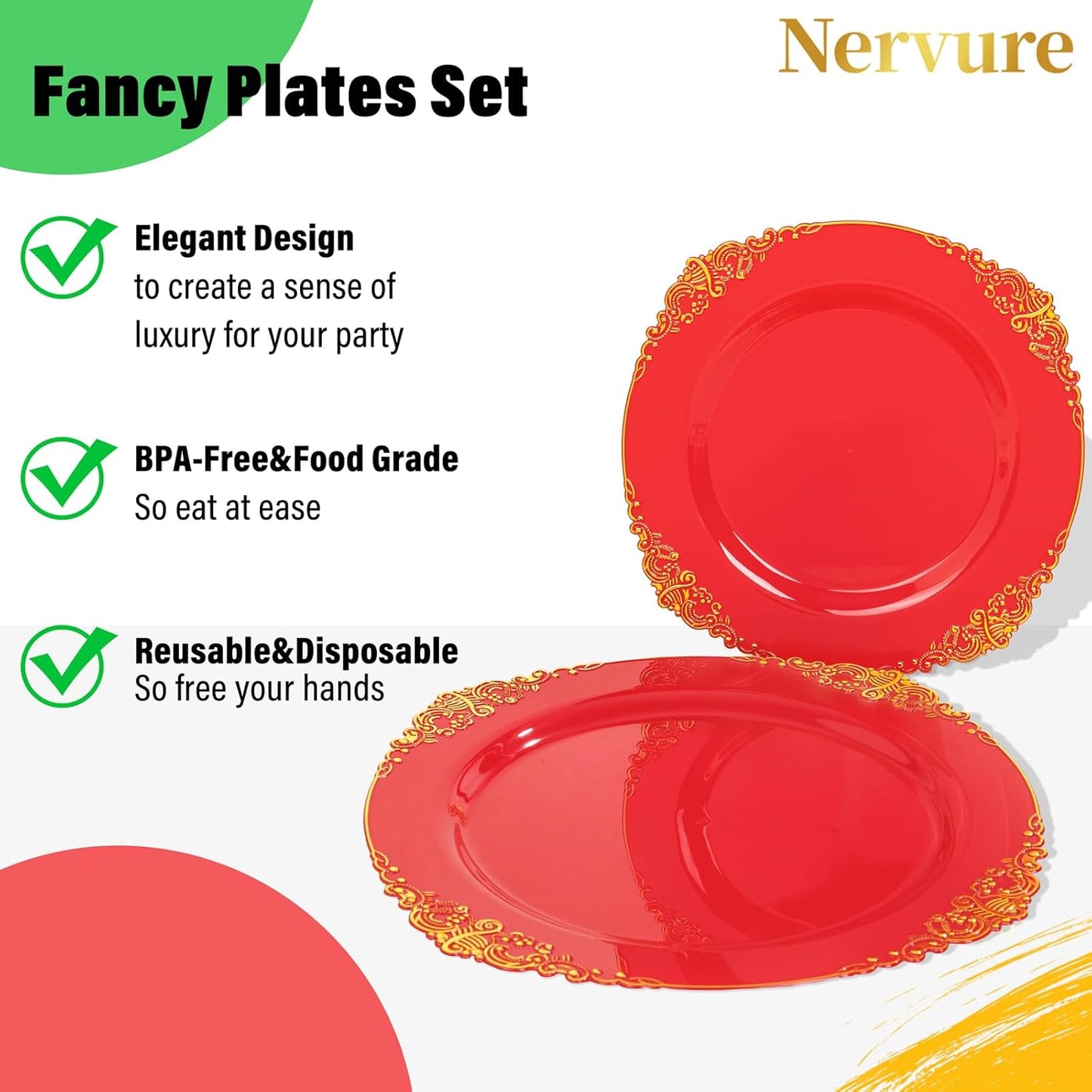 Nervure 350PCS Gold Plastic Plates - Gold Plastic Dinnerware Sets for 50 Guests - 100 Disposable Plates, 150 Silverware, 50 Cups, 50 Napkins for Wedding & Party & Mothers Day
