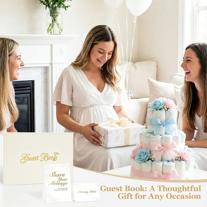 Guest Book for All Occasions – White Hardcover with Gold Foil, 120 Acid-Free Blank Pages, Includes Table Sign & Welcome Card | 8.66x6.69 Sign-in Book for Wedding, Party & Memorial