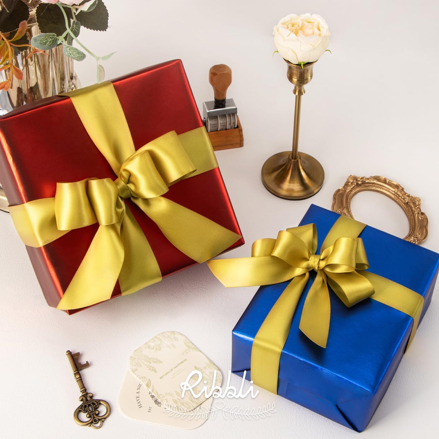 Ribbli Double Faced White Satin Ribbon,3/8” x Continuous 25 Yards,Fabric Ribbon use for Bows Bouquet,Gift Wrapping,Floral Arrangement