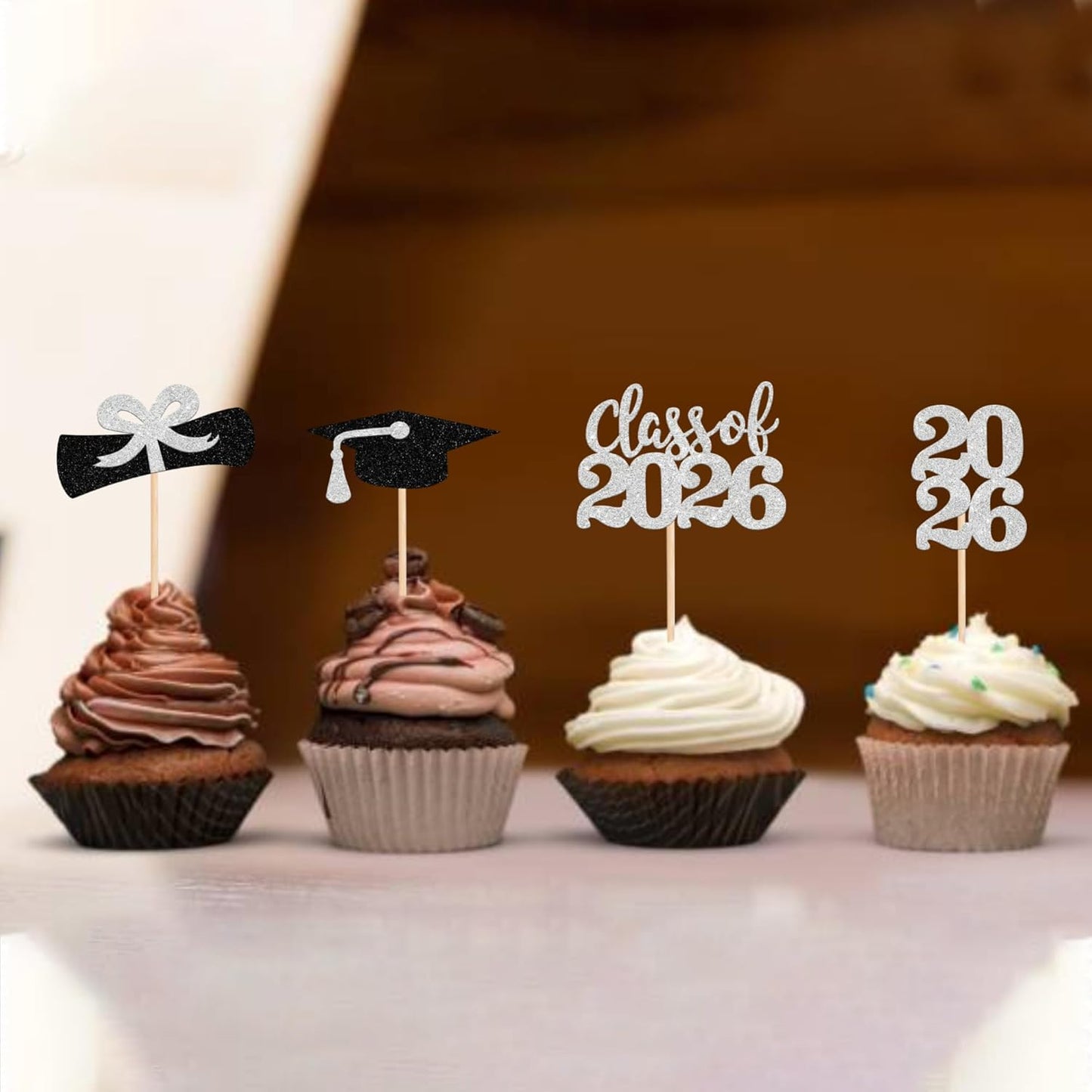 36 PCS 2026 Graduation Theme Cupcake Toppers Glitter Class of 2026 Grad Cap Diploma Cupcake Picks 2026 Graduation Theme Party Cake Decorations Supplies Deep Blue