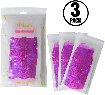Happy Mothers Day Decorations Melsan 3 Pack 3.2 x 8.2 ft Pinkish Purple Tinsel Fringe Curtain Backdrop, Sparkling Metallic Party Decorations for Girls Birthday, Bachelorette, Wedding, Photo Booth